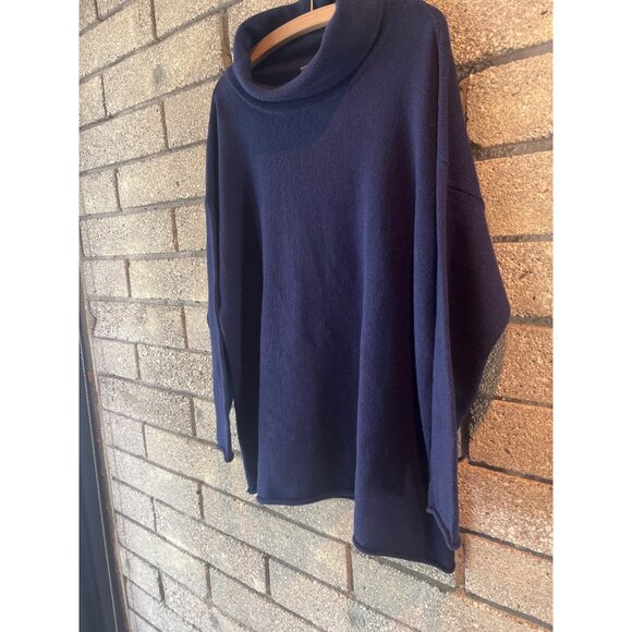 Eileen Fisher Venus Navy Blue Organic Cotton & Recycled Cashmere Turtleneck Knit - Picture 3 of 11